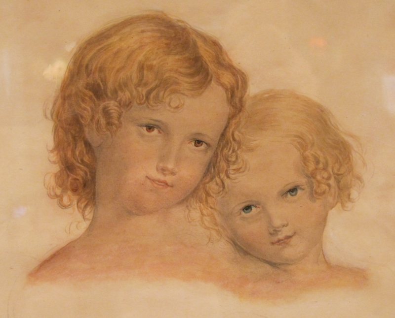 Engelhaftes Geschwisterpaar, Aquarell von F. X. Winterhalter