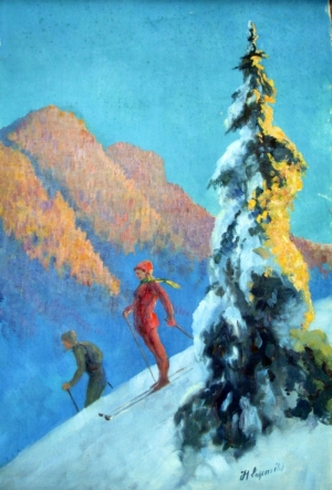 ÖLGEMÄLDE des Dredener Malers Susemihl "SKILAUF"